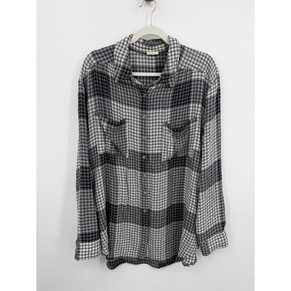 Pilcro Plaid Button Down Shirt Women XL Grey Black Long Sleeve Viscose Blend